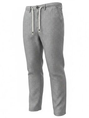 Zara Gray Casual Drawstring Linen-Blend Pants